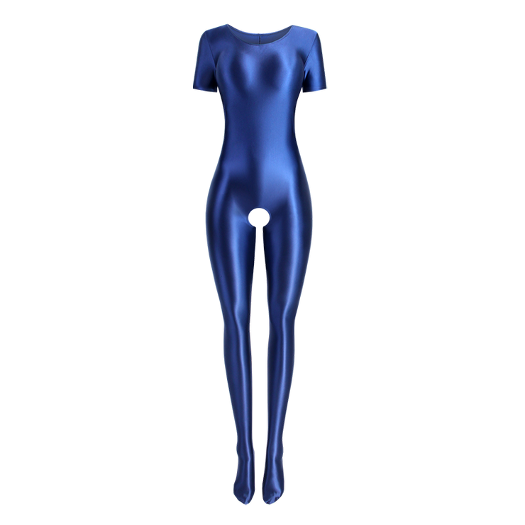 Holle Blue Wet Look Crotchless Catsuit Satinylust 