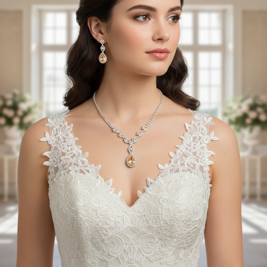 Crystal Eye Teardrop Necklace Set