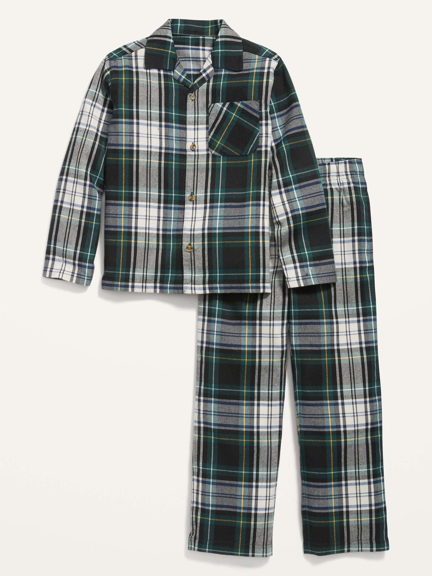 Kids Black & Green Plaid Flannel Pajamas