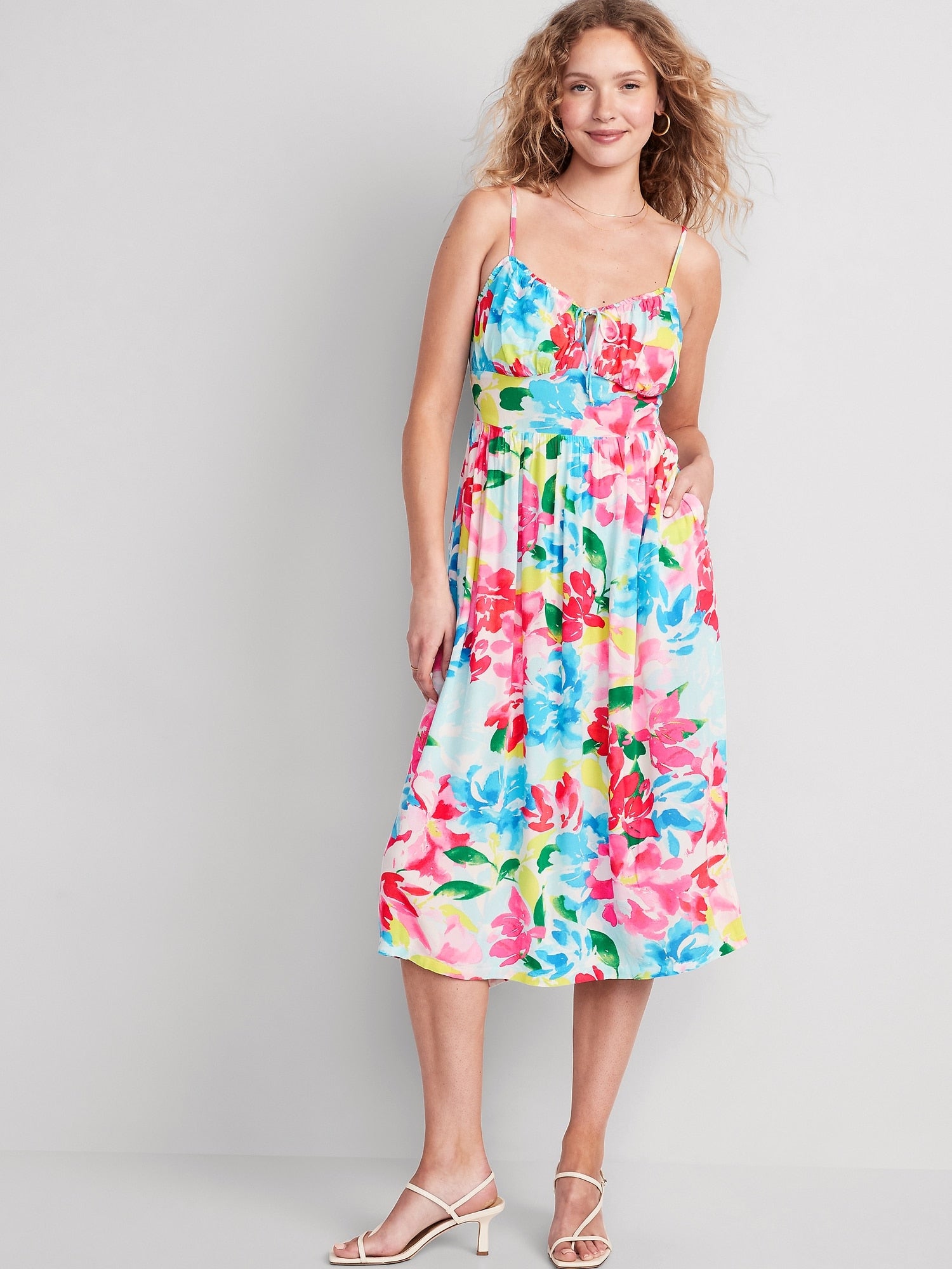 Fit & Flare Short-Sleeve Tie-Back Midi Dress for Women - Old Navy