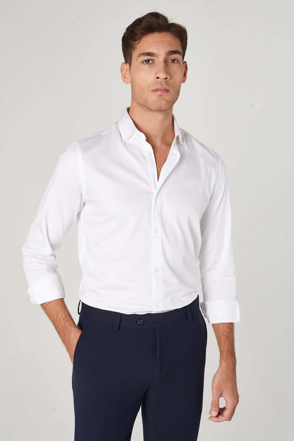 CAMICIA NERA UOMO ELEGANTE 100% PURO COTONE COLLO ITALIANO SLIM