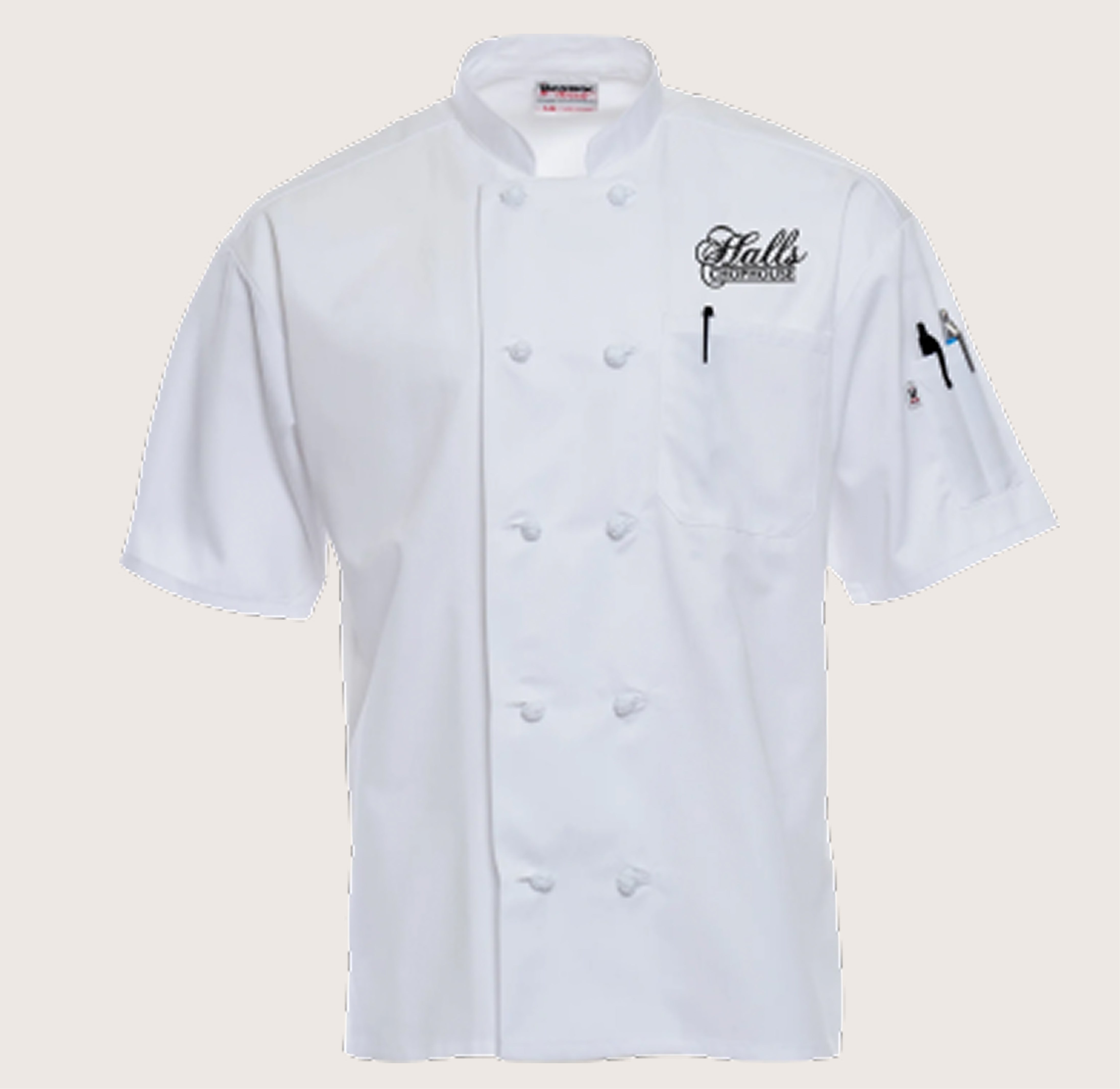 Hall's Chophouse Short-Sleeve Knot Button Chef Coat