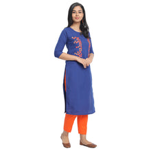 Load image into Gallery viewer, Blended Cotton Embroidered Blue Colour Kurta  Only