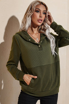 Quilted Patchwork  Button Sweatshirt Hoodie