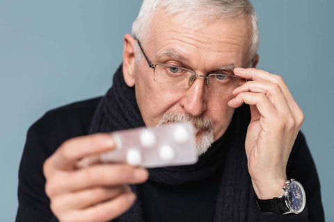 Old man holding propecia medicine