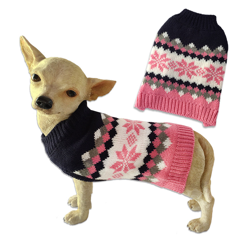 Blue \u0026 Pink Snowflake Small Dog Sweater 