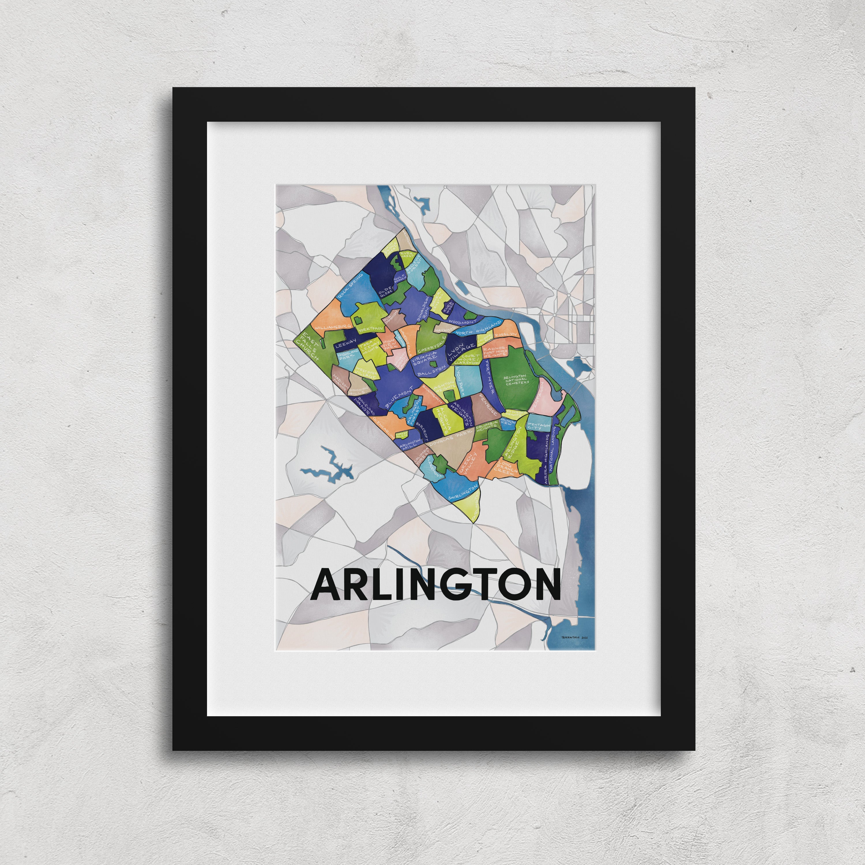 Arlington Neighborhoods Print Terratorie Maps Goods   ArlingtonBlackLarge 3000x3000 