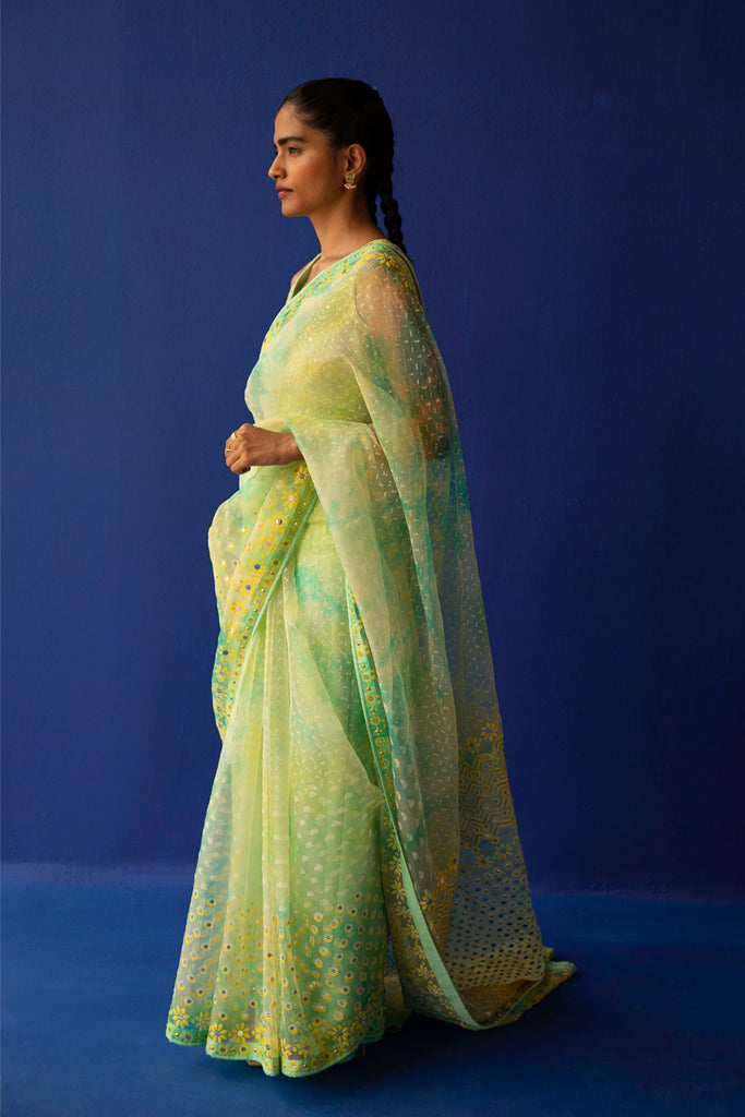 Lemon Green Faux Georgette Border Saree With Matching Blouse | Saree, Saree  designs, Latest designer sarees