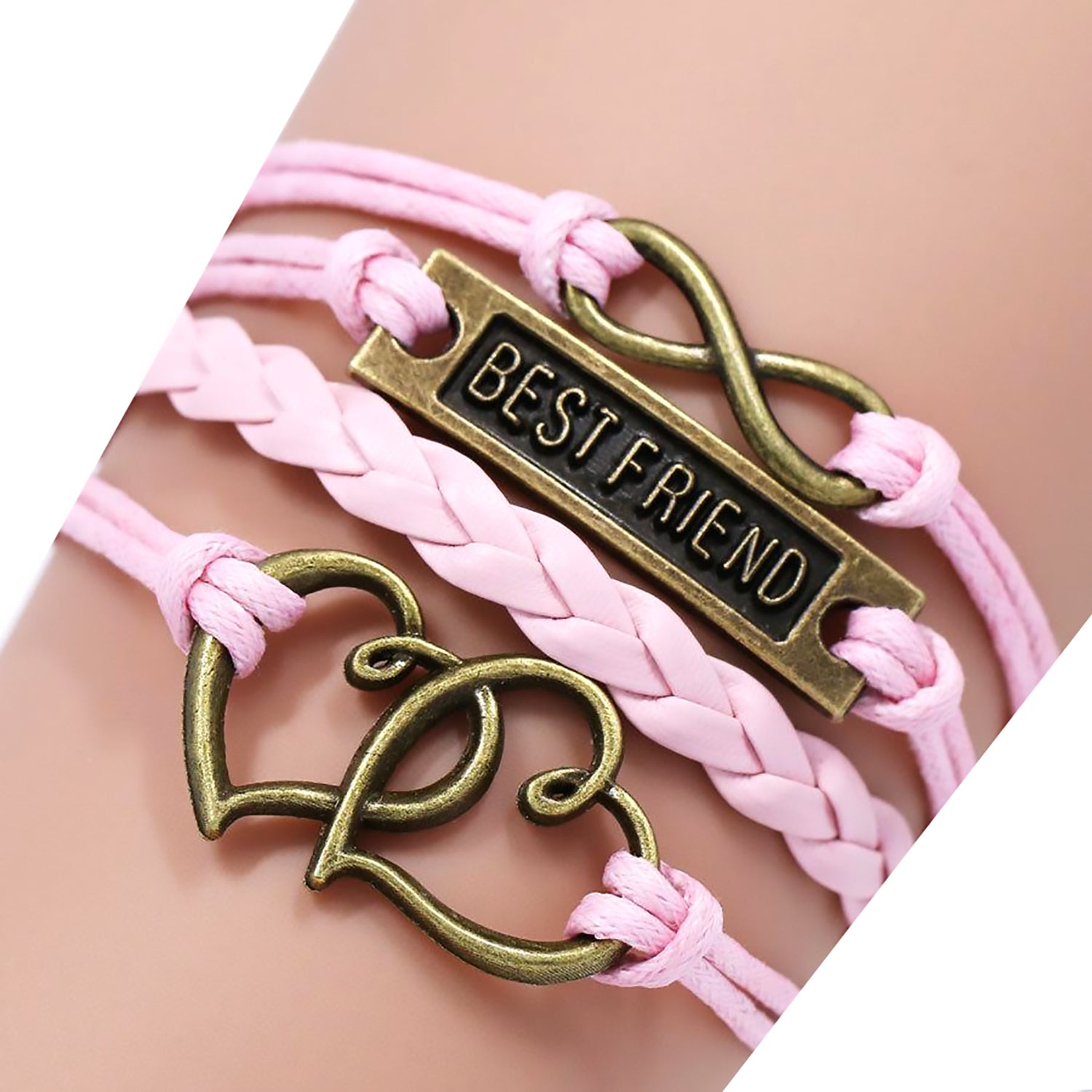 Braided Infinity Coronary heart Greatest Good friend Bracelet [Pink]