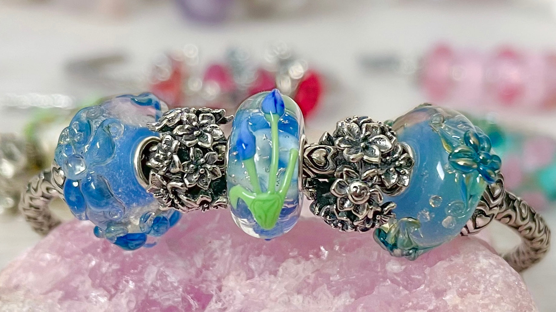Cherry Blossom Spacers w/ Blue Flowers