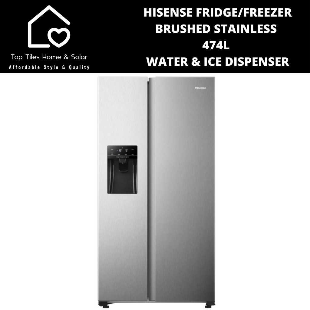 Hisense Fridgefreezer Brushed Stainless 474l Water And Ice Dispenser Top Tiles Home And Solar 0508