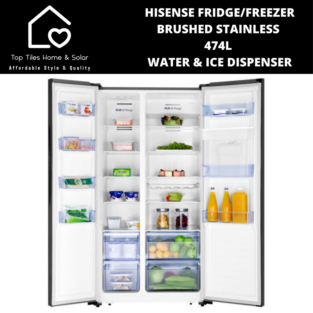 Hisense Fridgefreezer Brushed Stainless 474l Water And Ice Dispenser Top Tiles Home And Solar 9202