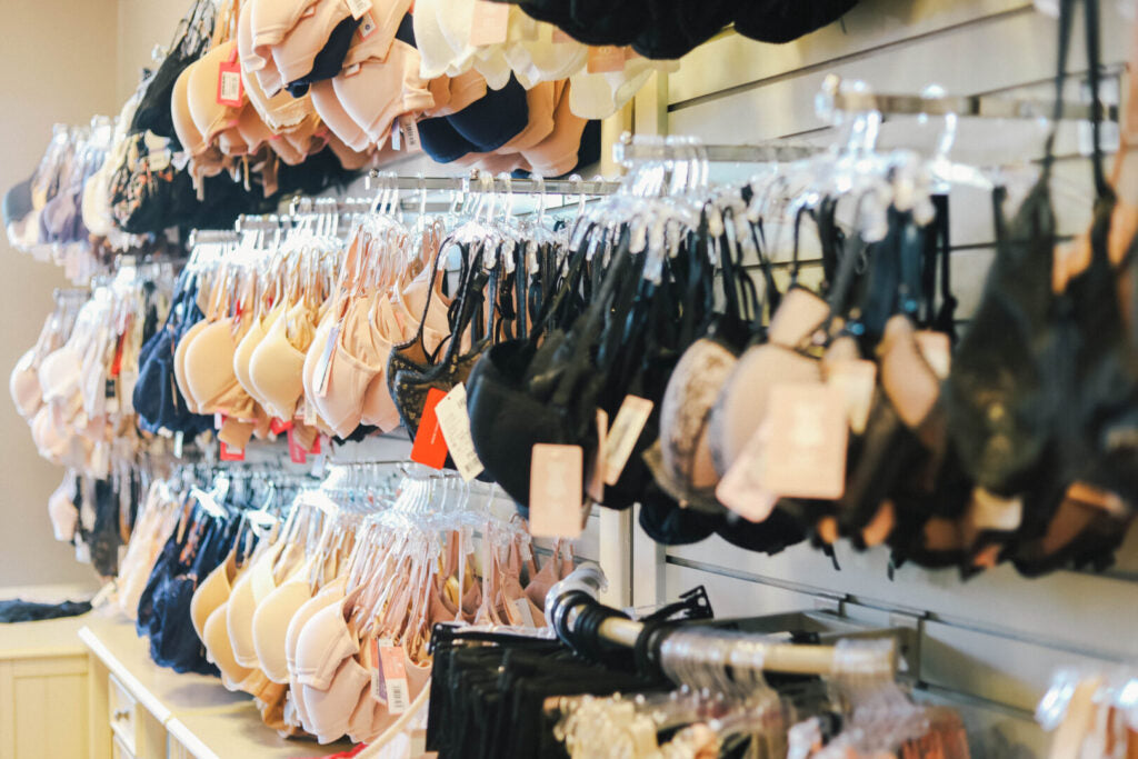 Bras on the Wall at Belle Lacet Lingerie