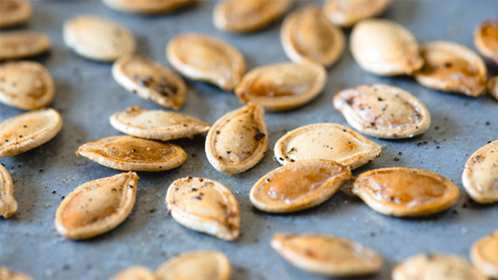 close-up of roasted pumpkin seeds