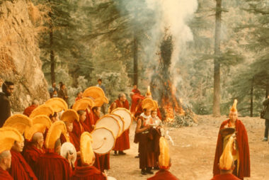 Namgyal monks performing a ritual puja at Dharamsala, India