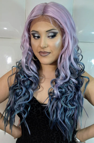 Synthetic Lace Front Wig * Lavender pastel purple lilac / Teal Blue * –  CYBERVELLA