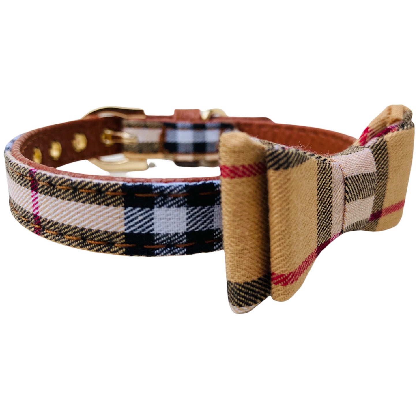 Check Design Leather Dog Collar Brown – PetshopGB