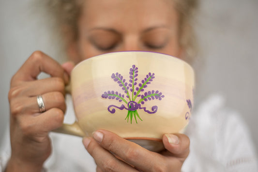 Cream And Lavender Hand Painted Ceramic Mug