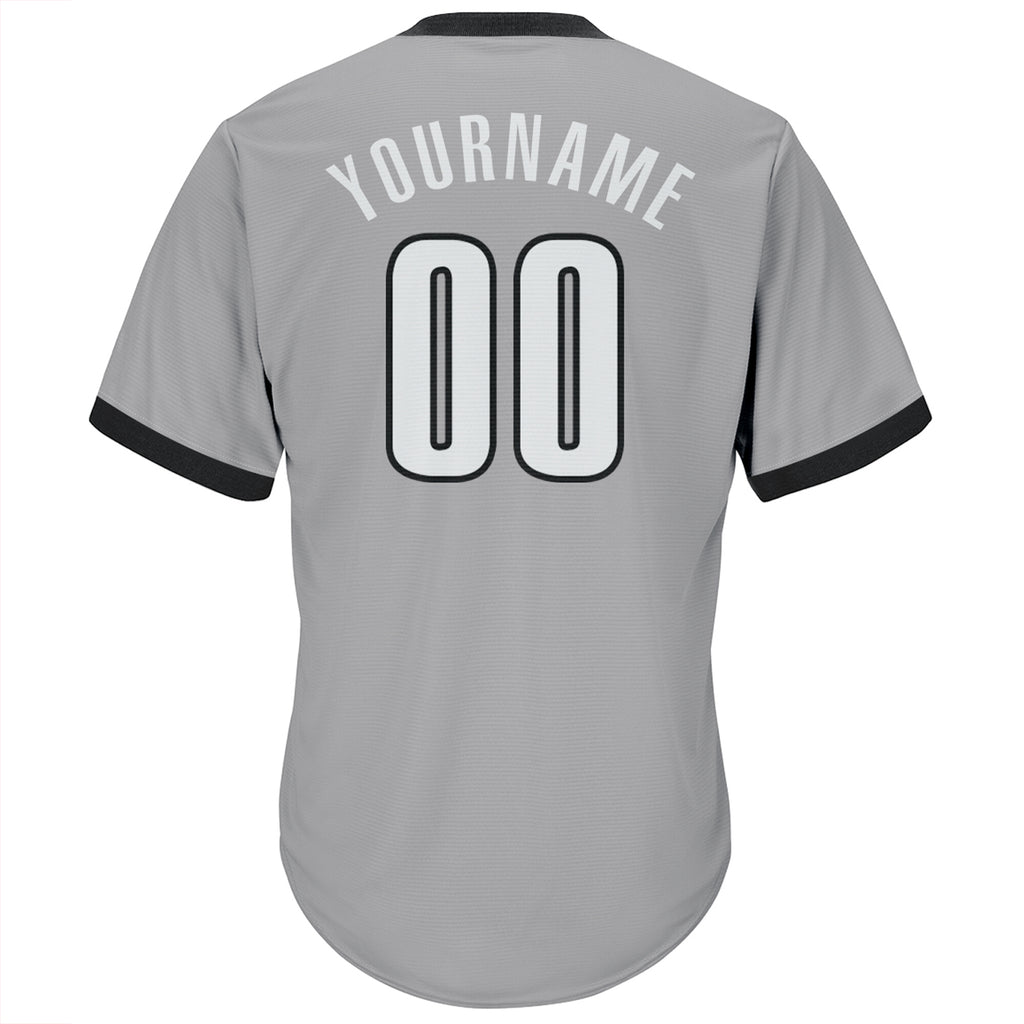 Custom Gray White-Black Authentic Throwback Rib-Knit Baseball Jersey Shirt