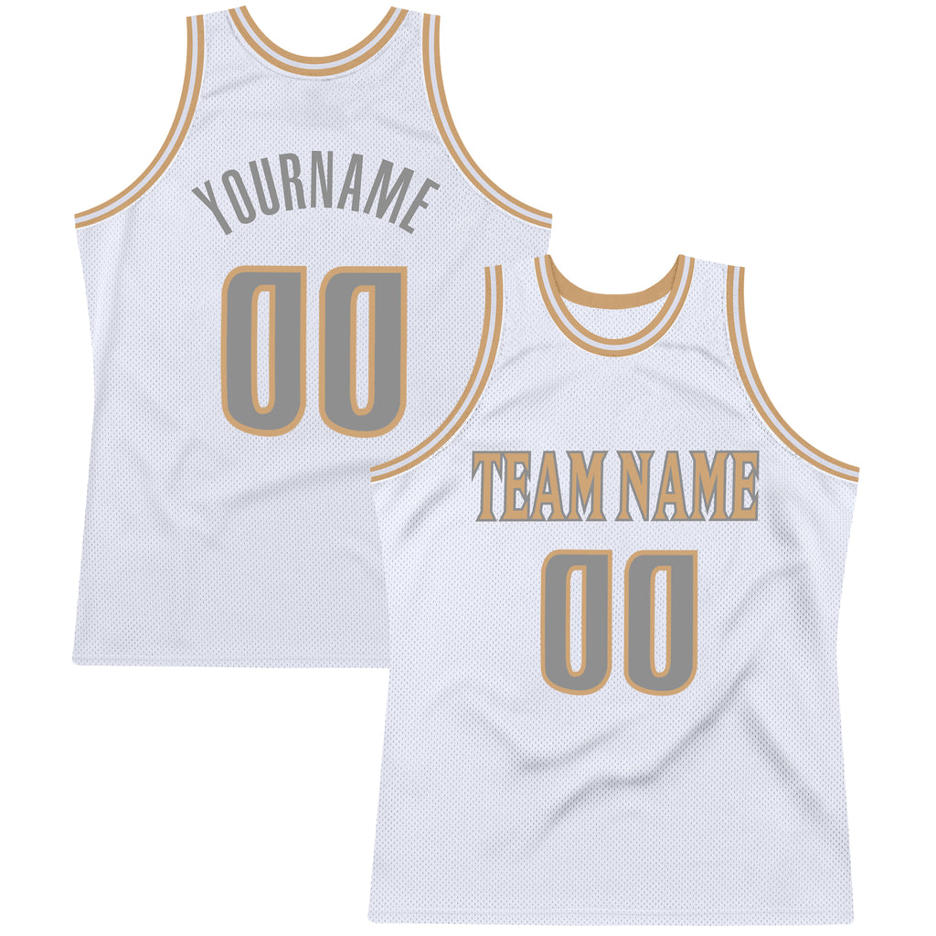 Custom Own White Dark Gray Old Gold Authentic Basketball Stitched ...