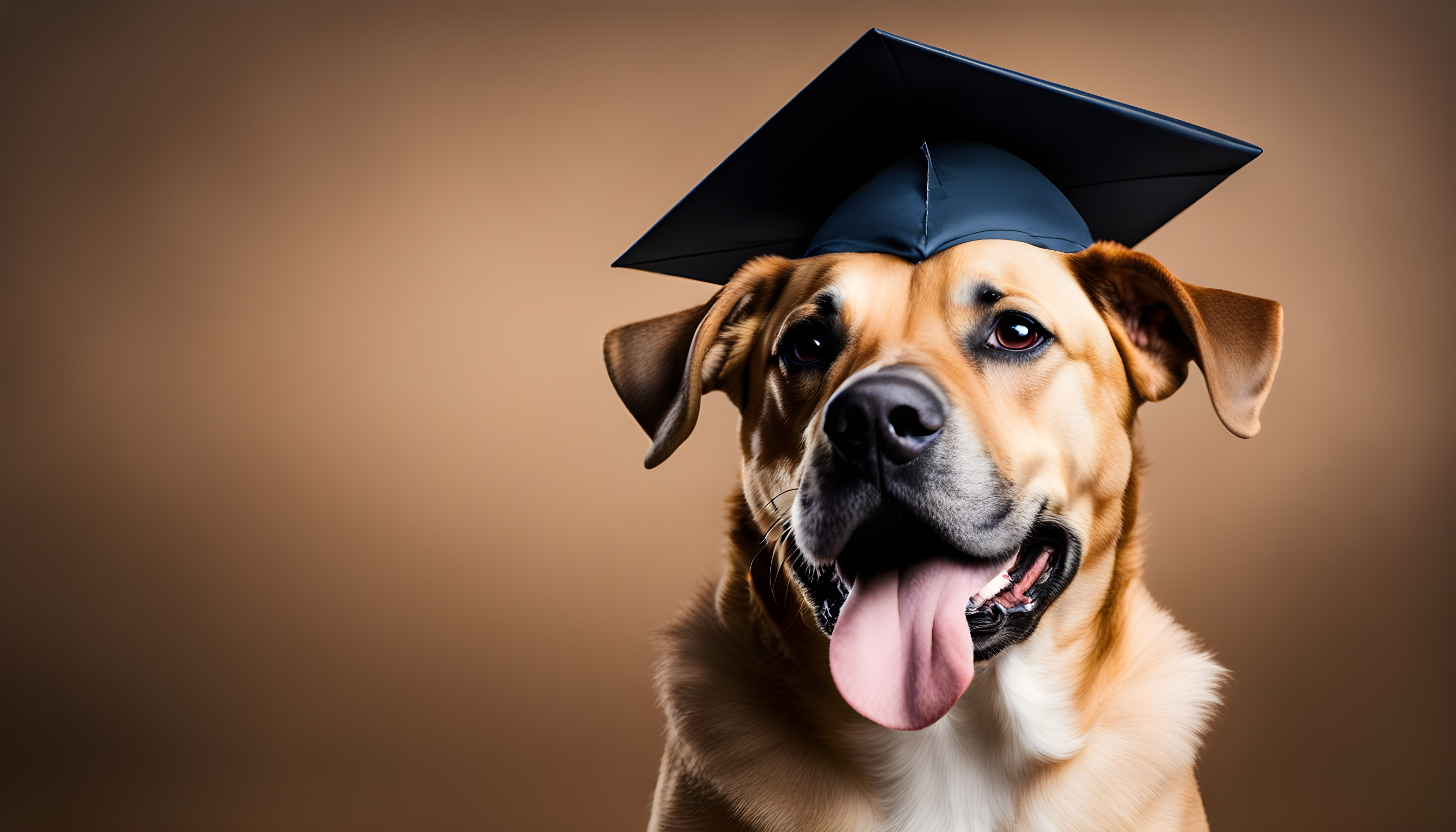 Adorable Boxador (Boxer Lab Mix) looking ridiculously cute in a graduation cap, proudly holding a diploma in its mouth. Because let's face it, if there was a Boxador University, your pup would totally grad!