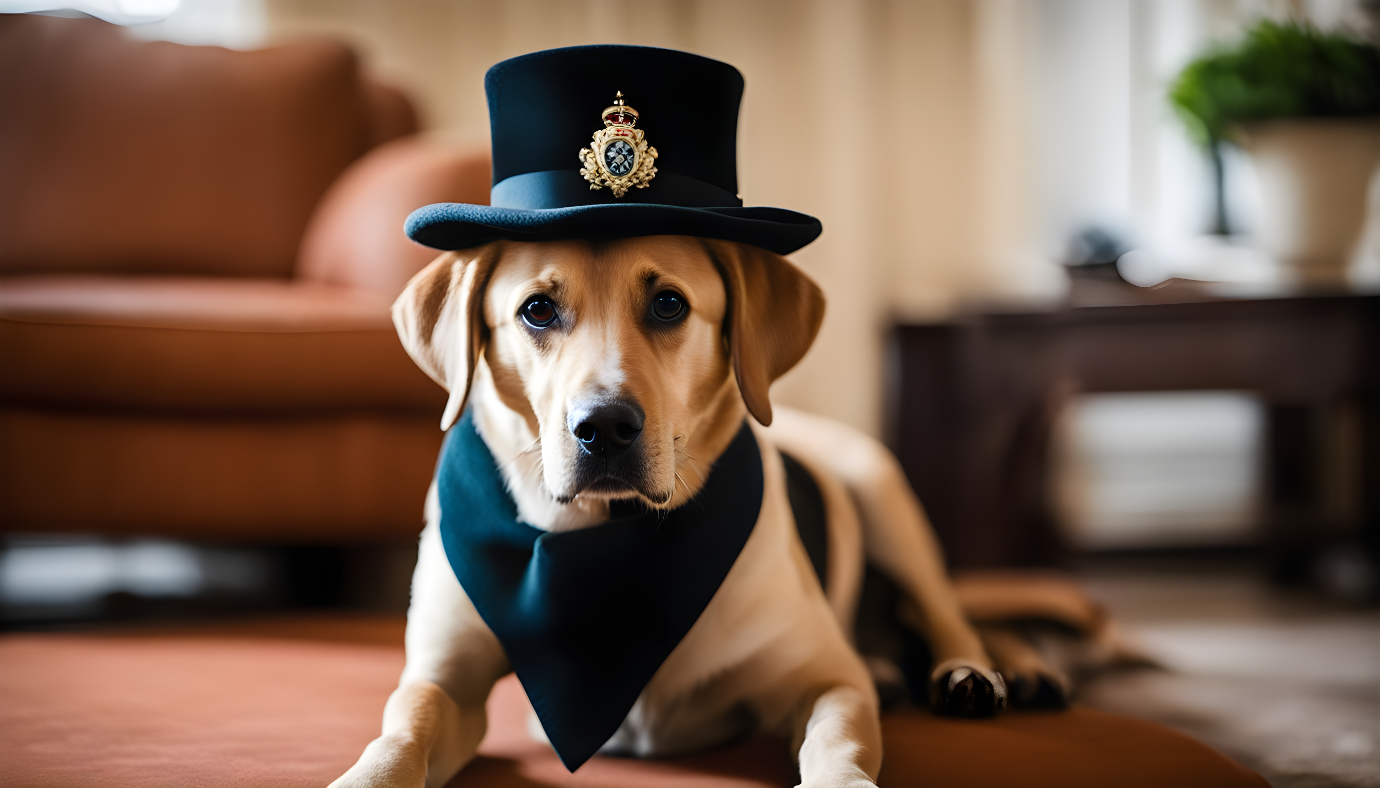 A British Lab sporting a Sherlock Holmes hat, because this pup's got secrets.