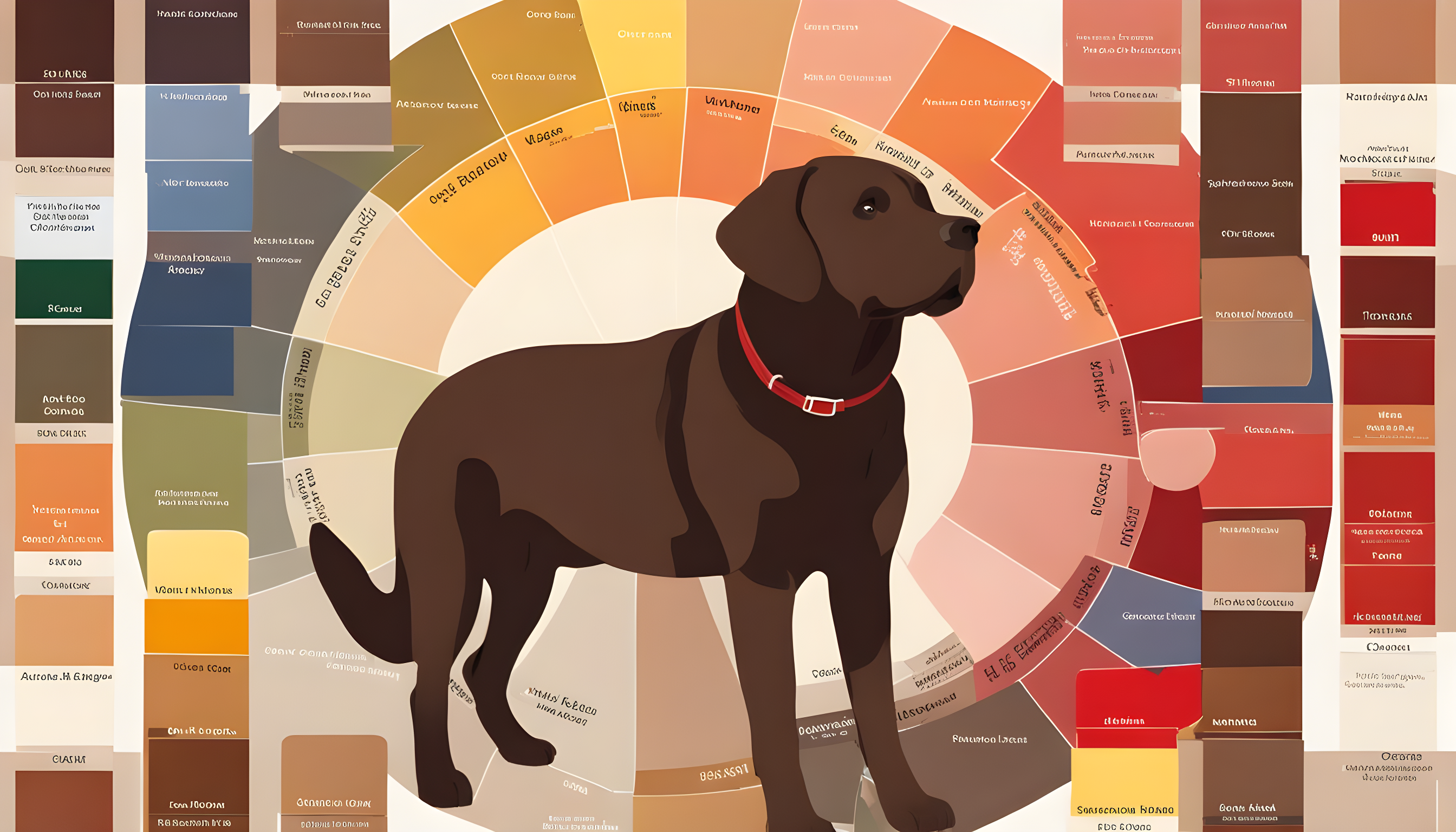 A British Lab color wheel featuring fox red, chocolate, and more.