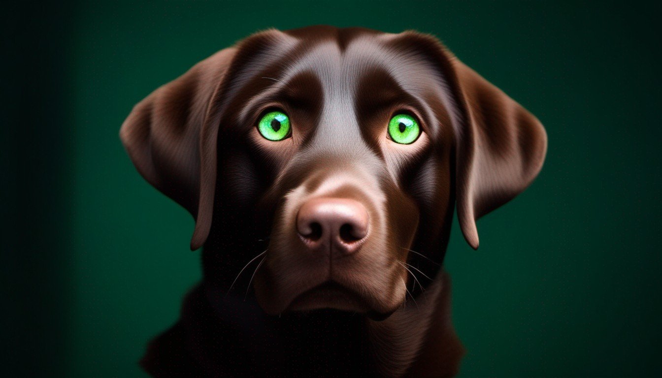 A Chocolate Lab with mesmerizing green eyes, making you wonder if you're looking at the dog version of a supermodel.