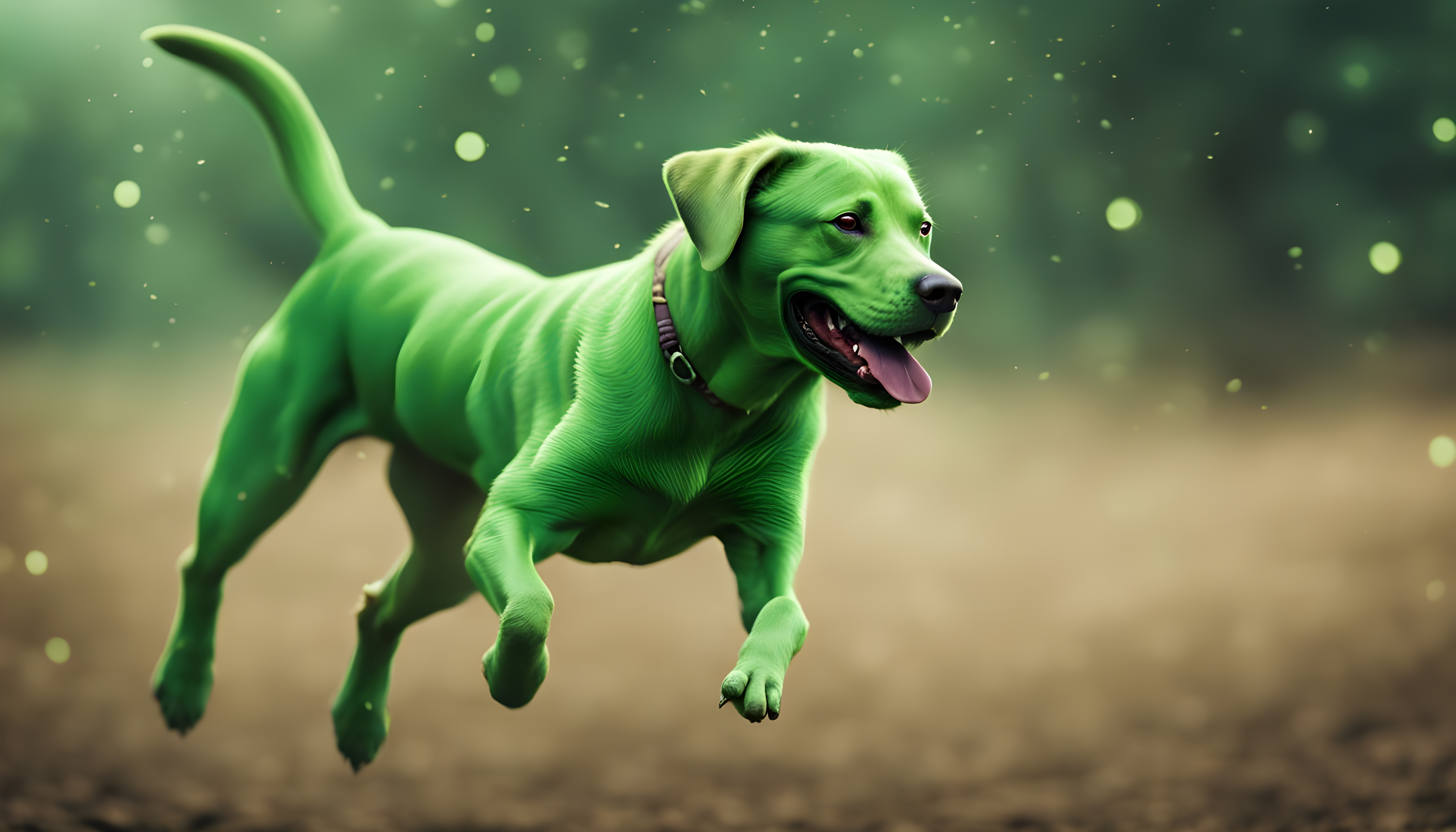 A Green Lab mid-leap, clearly feeling the joy after a dose of its joint and hip supplement.