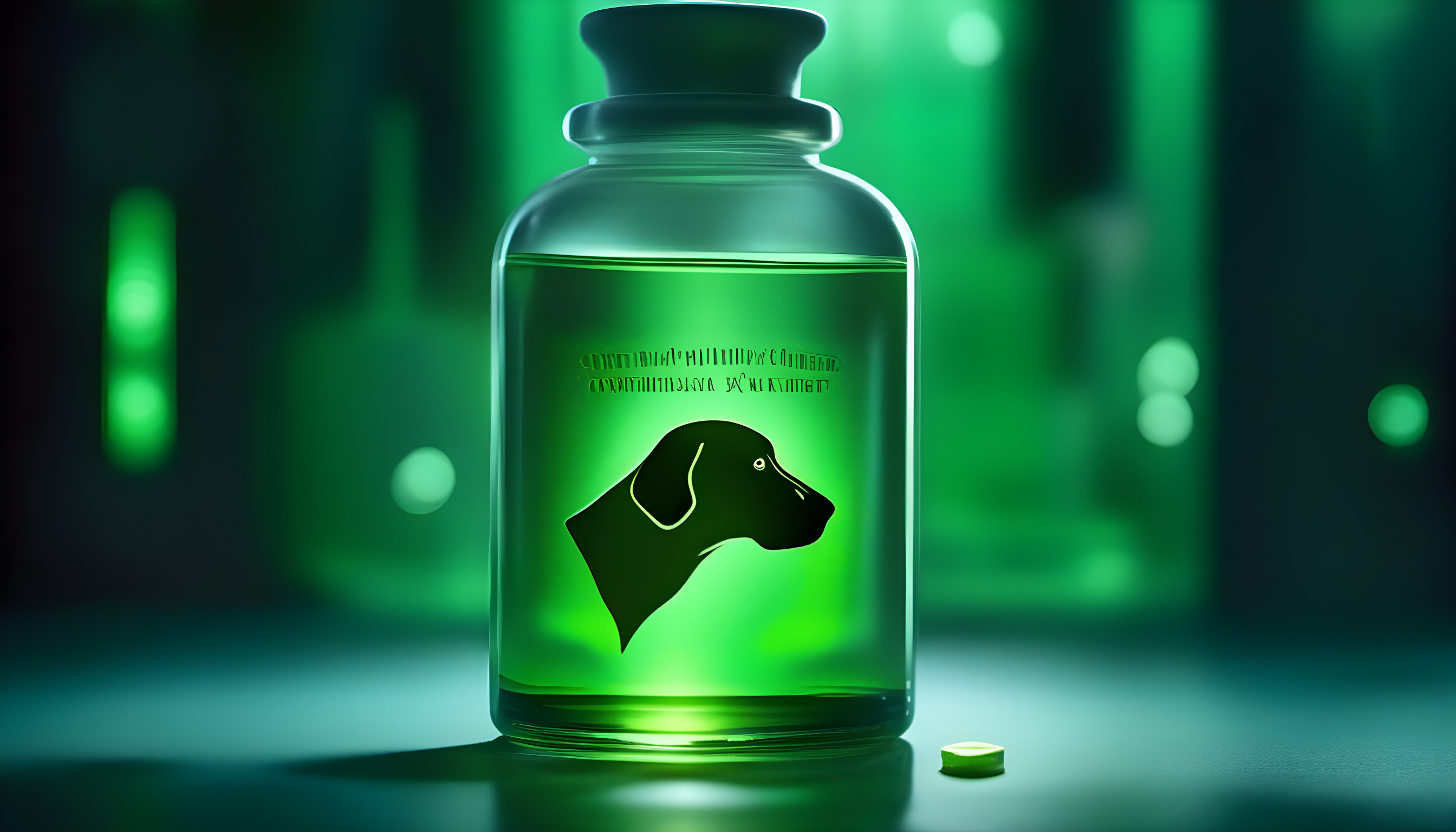 A Green Lab sniffing a bottle of supplements like it's the latest doggy perfume. 'Eau de Health,' anyone?