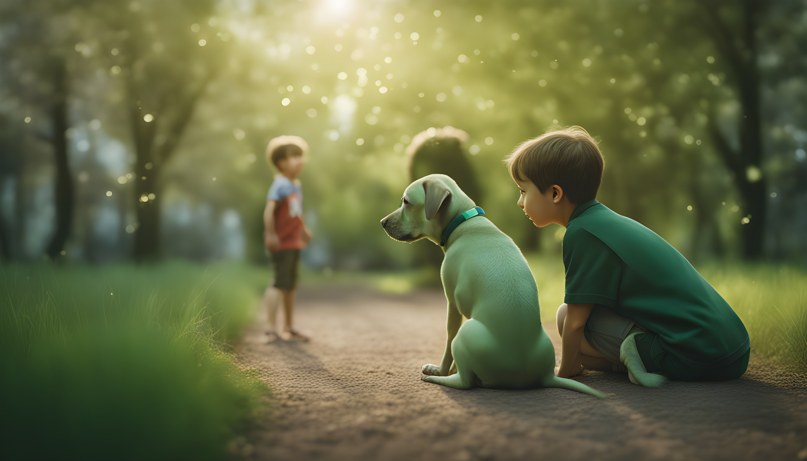 A Green Lab and a young kid locked in an epic tug-of-war battle, both equally determined to win and both equally cute.