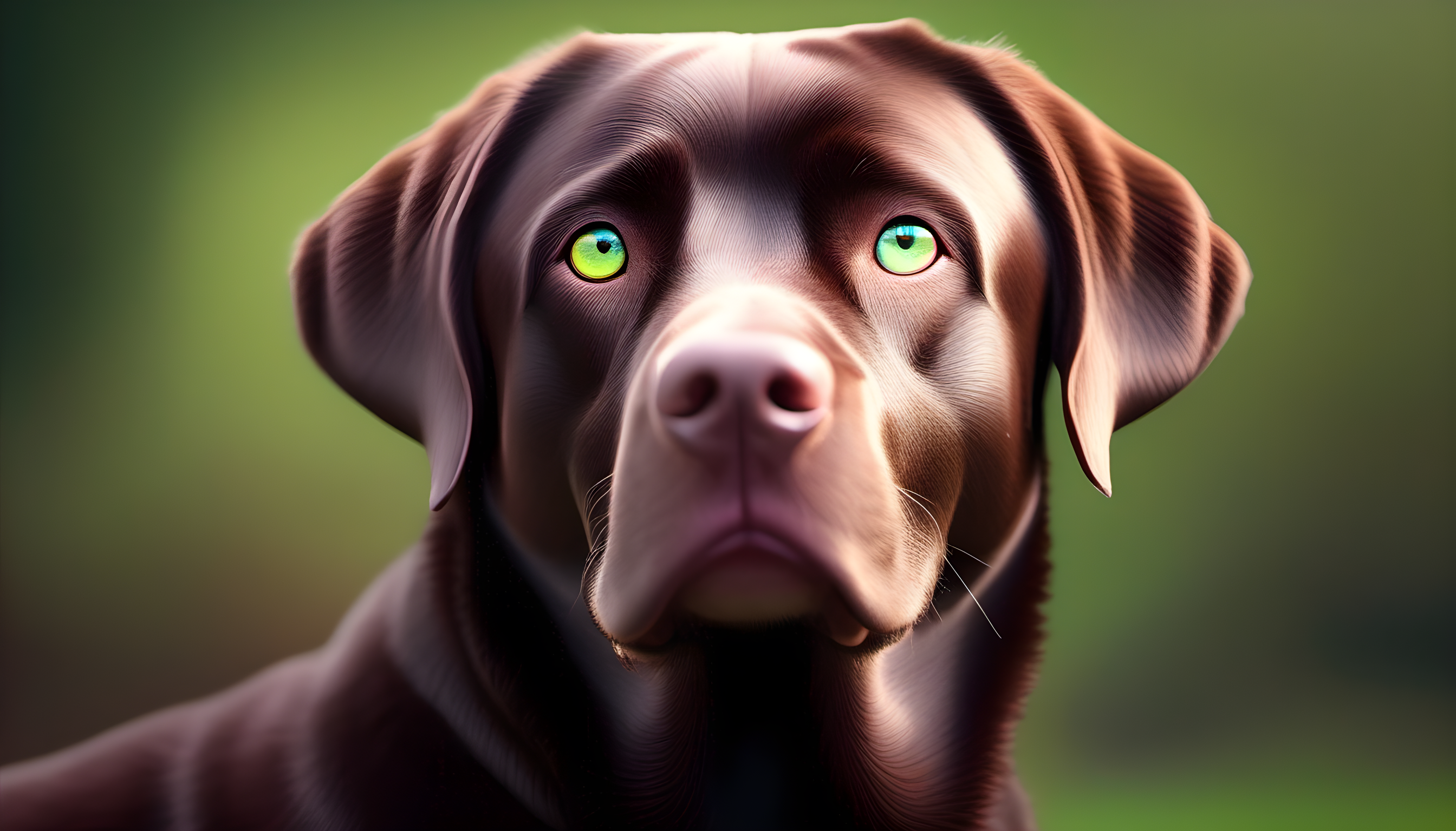 A chocolate lab with green eyes that could melt your heart.