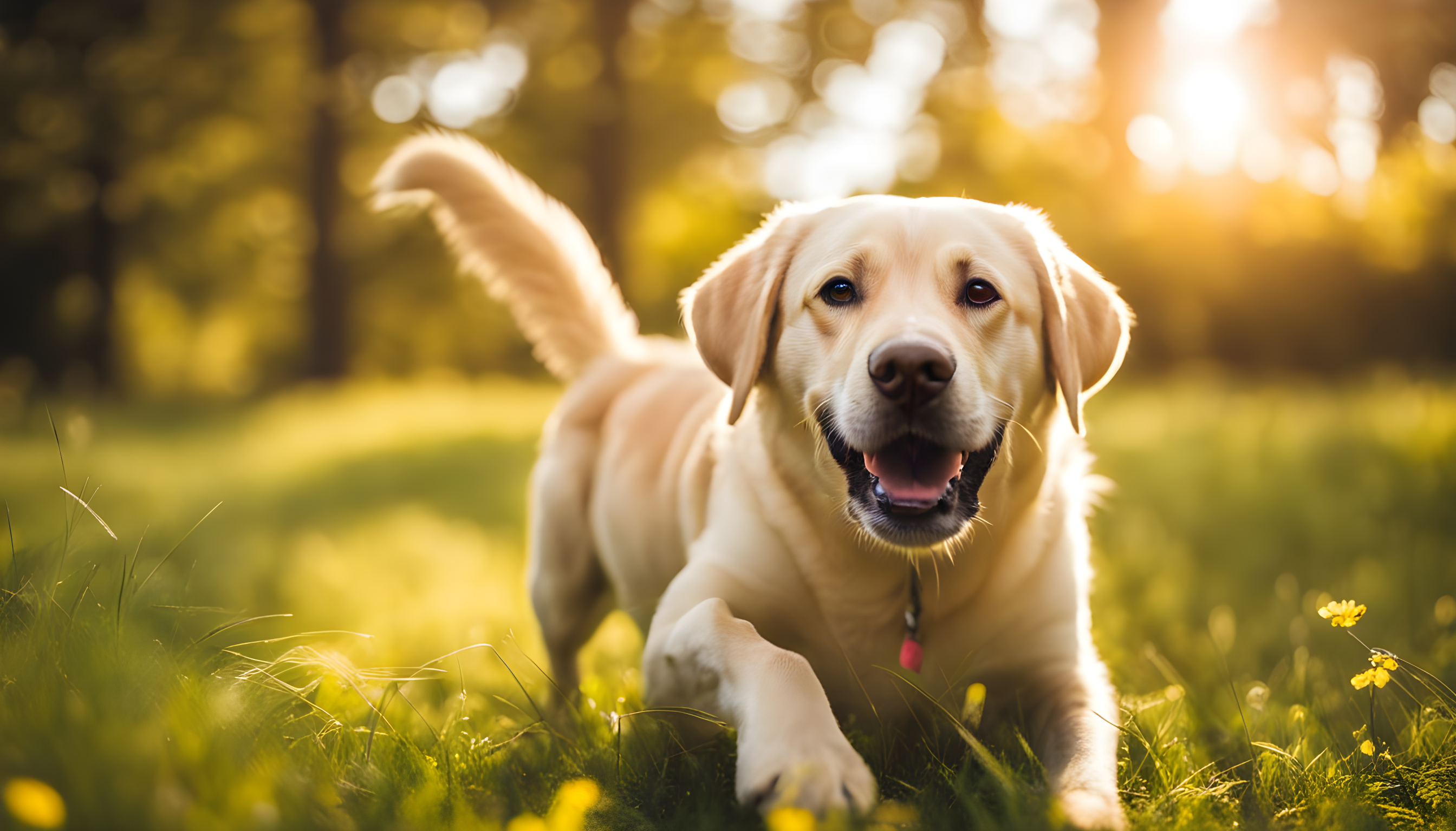 A healthy Labrador having a blast outdoors.