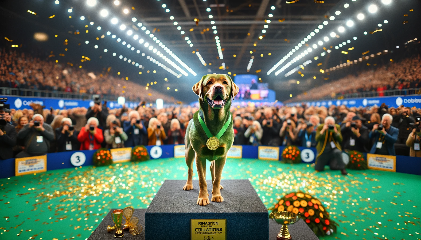 A green Labrador making history at a dog show because, of course, it is.