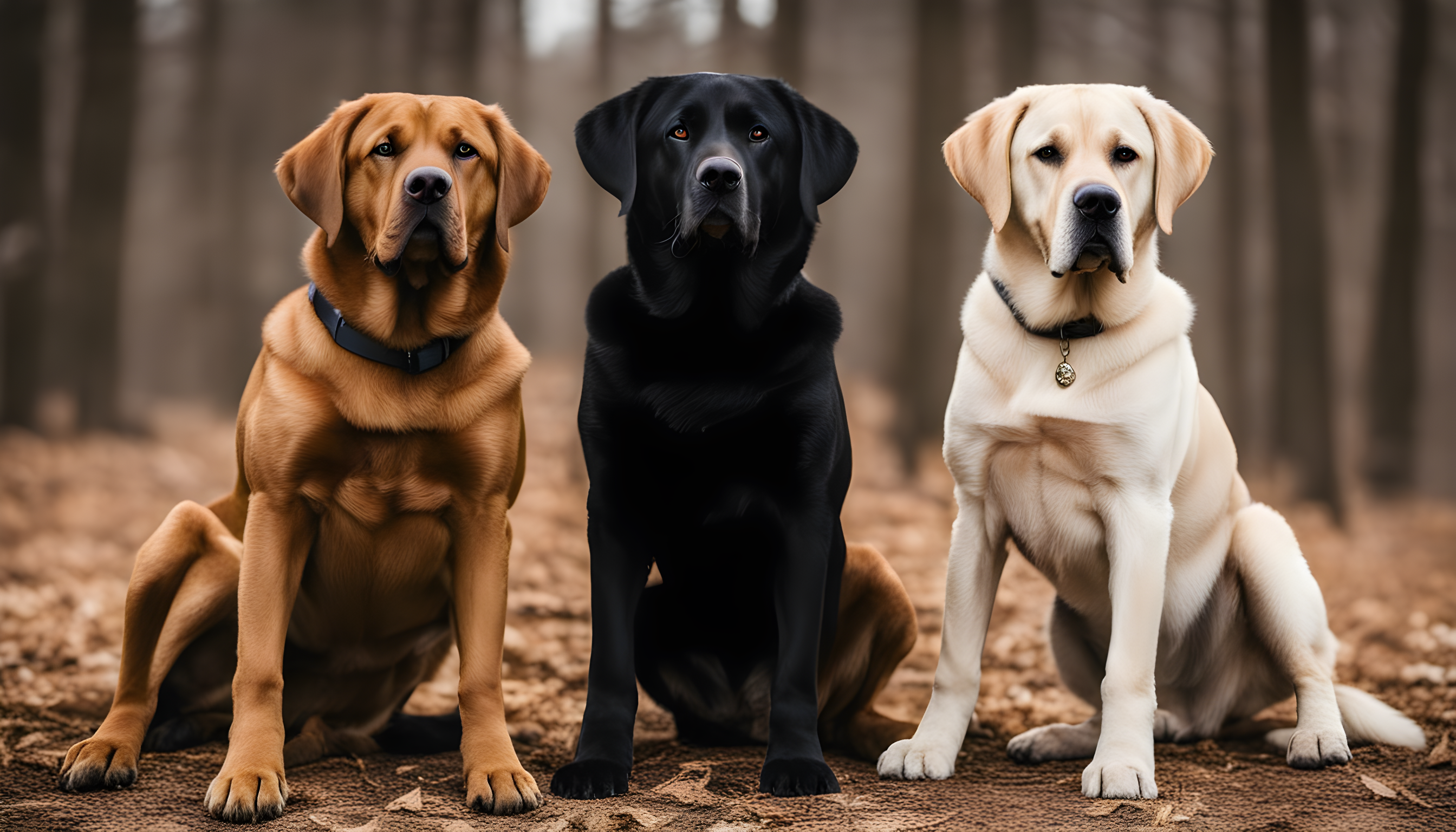 American Lab and British Lab standing paw-to-paw like heavyweight champs