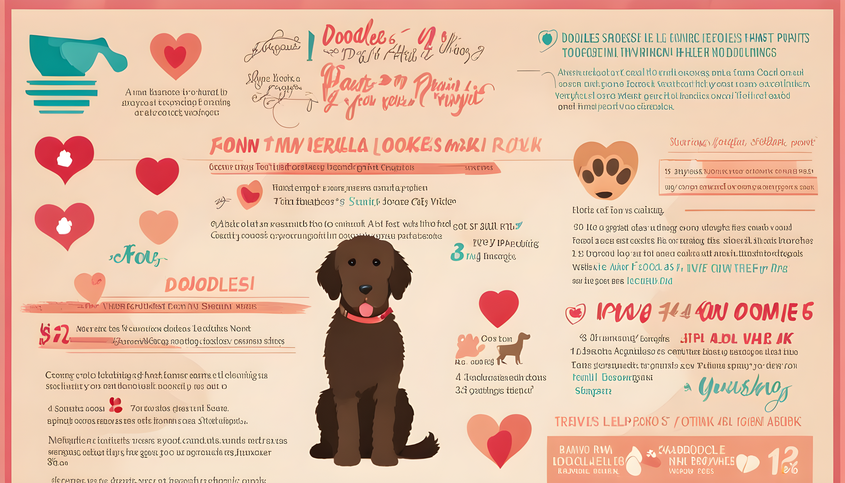 An infographic showing doodles, hearts, and paw prints with Labradoodle facts.