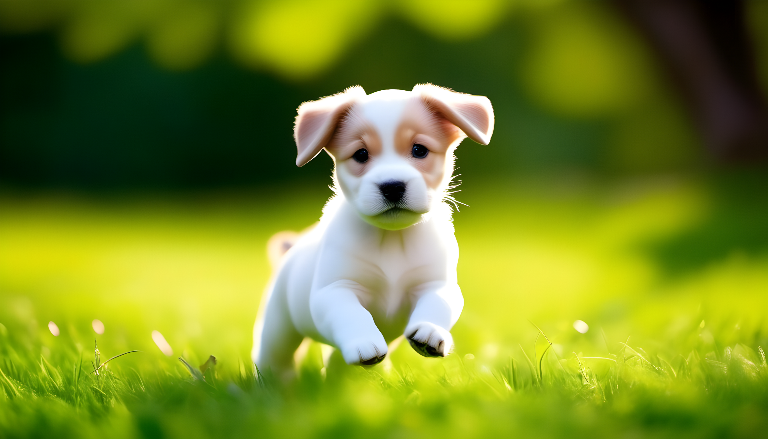 An irresistibly cute Bullador puppy frolicking in a lush green yard.