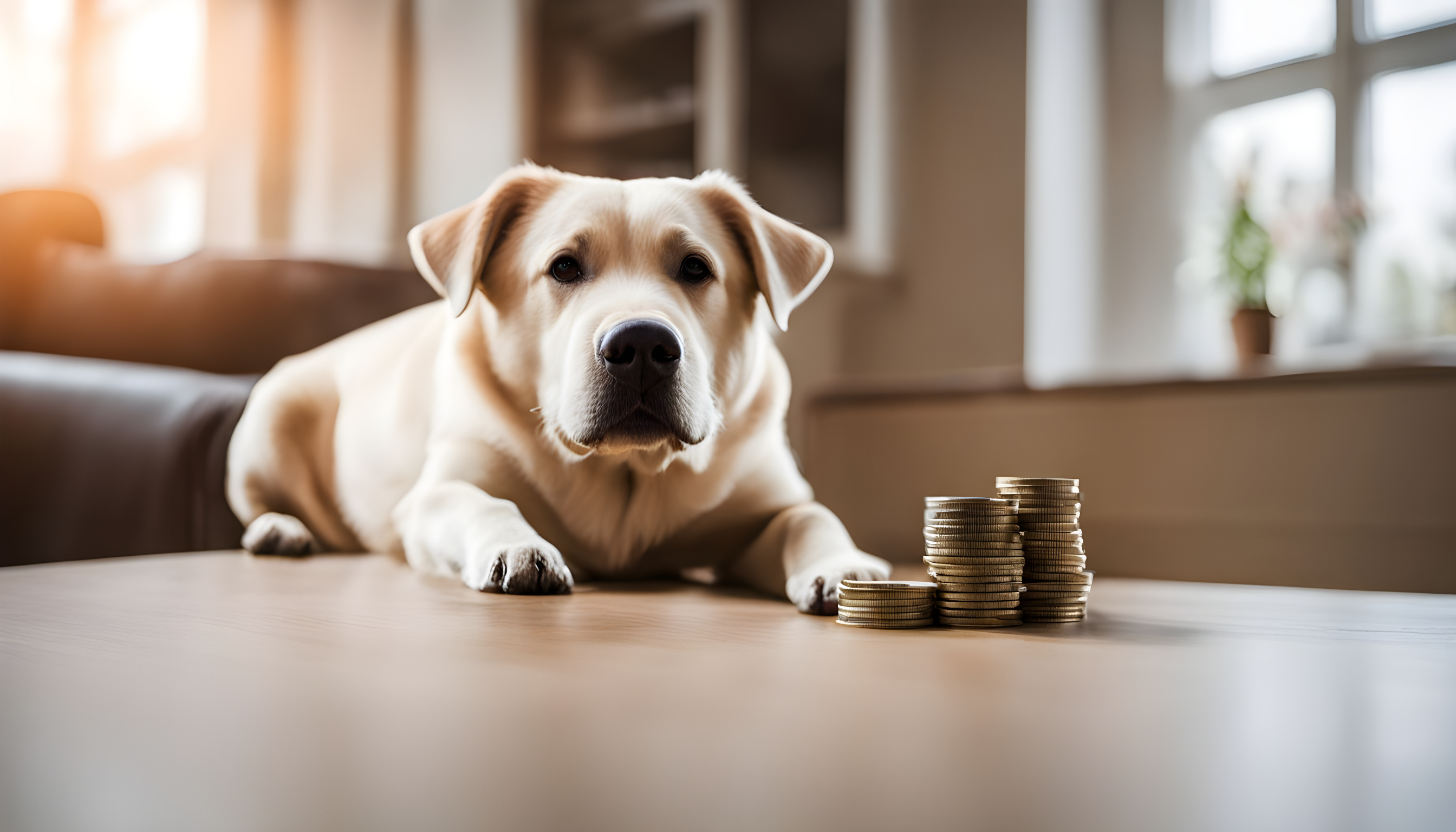 British Lab next to a piggy bank, saving up for its posh lifestyle.