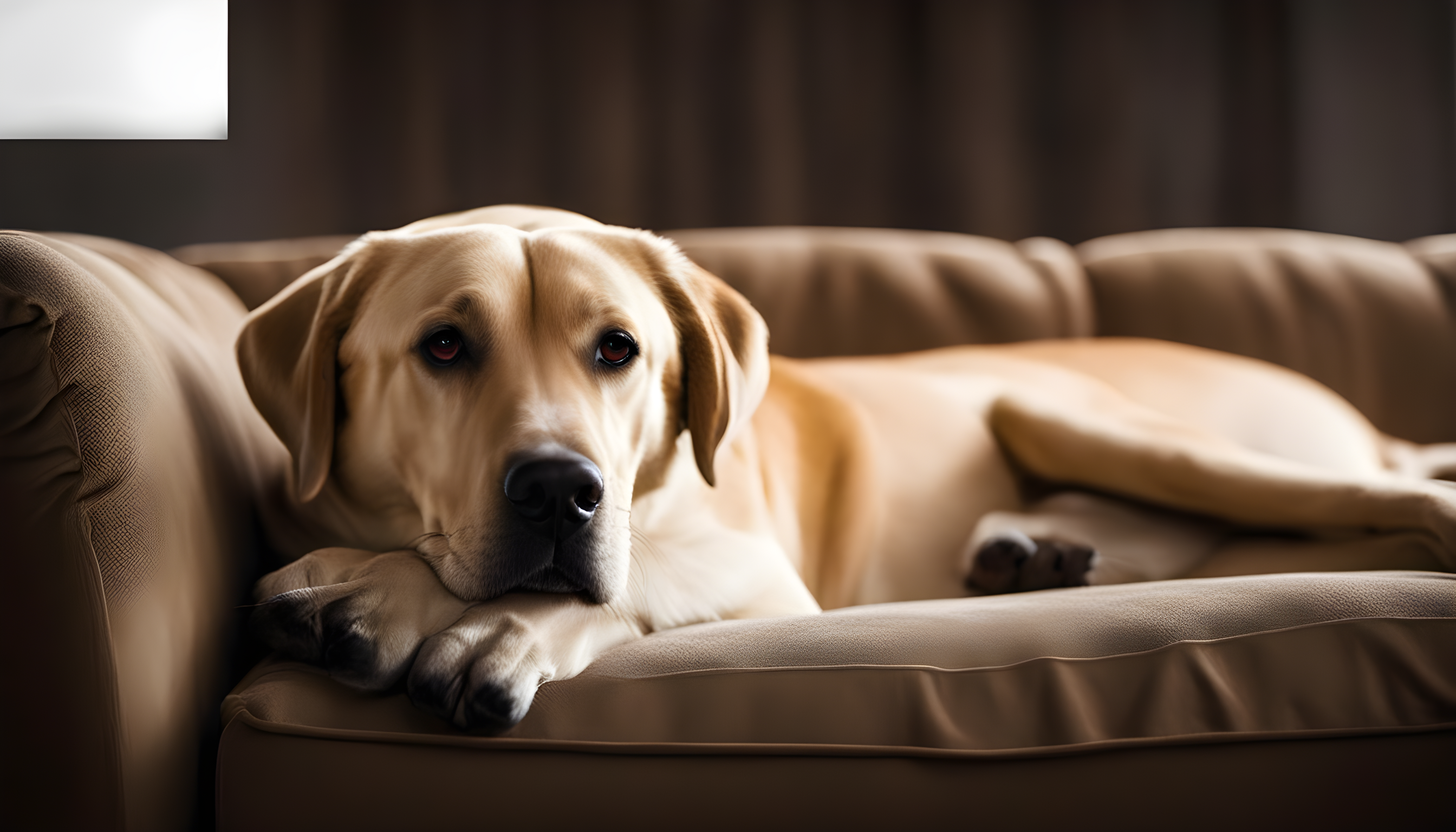 British Lab sprawled on a couch like the king of chill