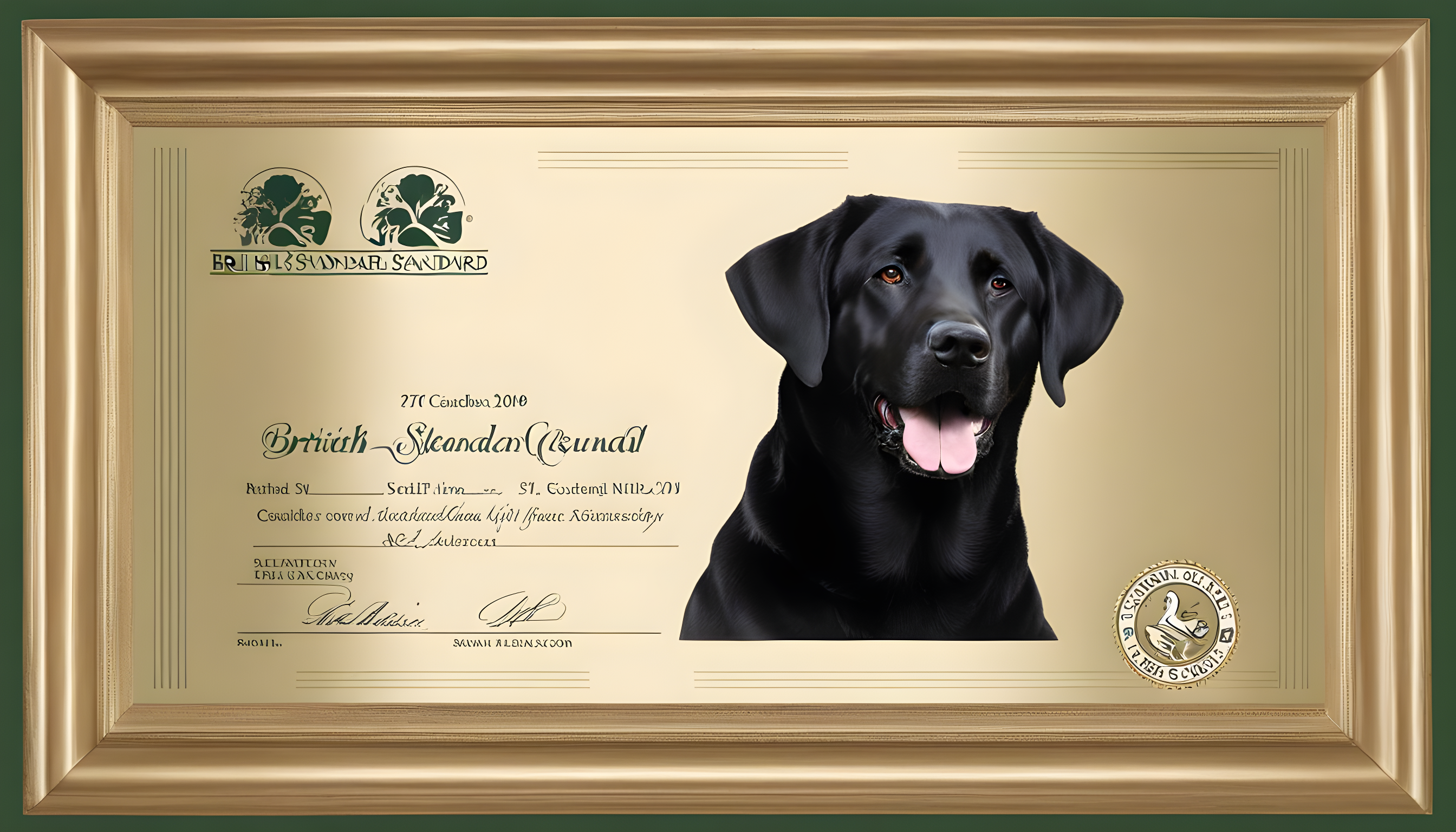British Standard Lab proudly displaying its Kennel Club certification.