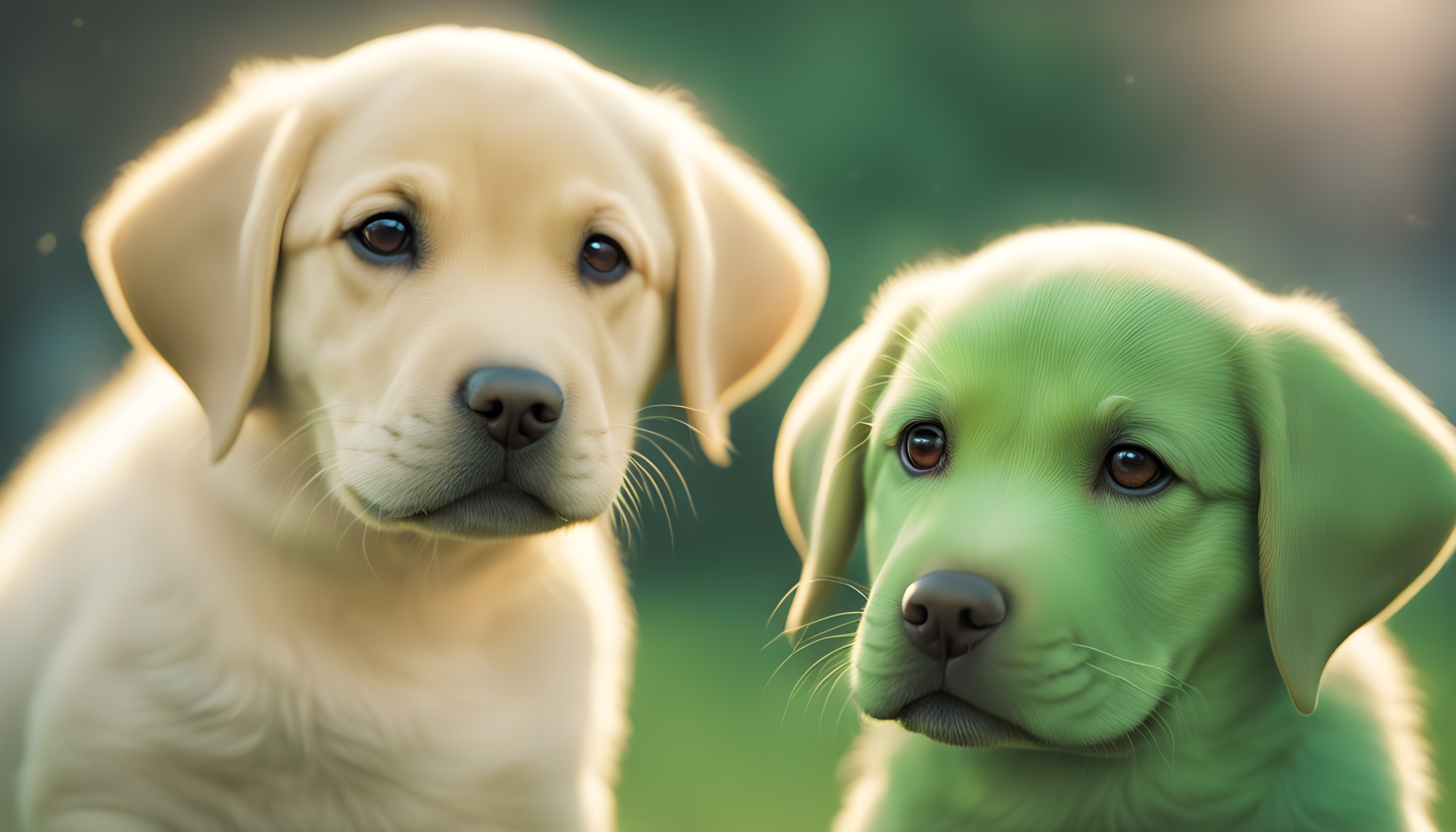 Cute Green Lab puppy with twinkling green eyes.