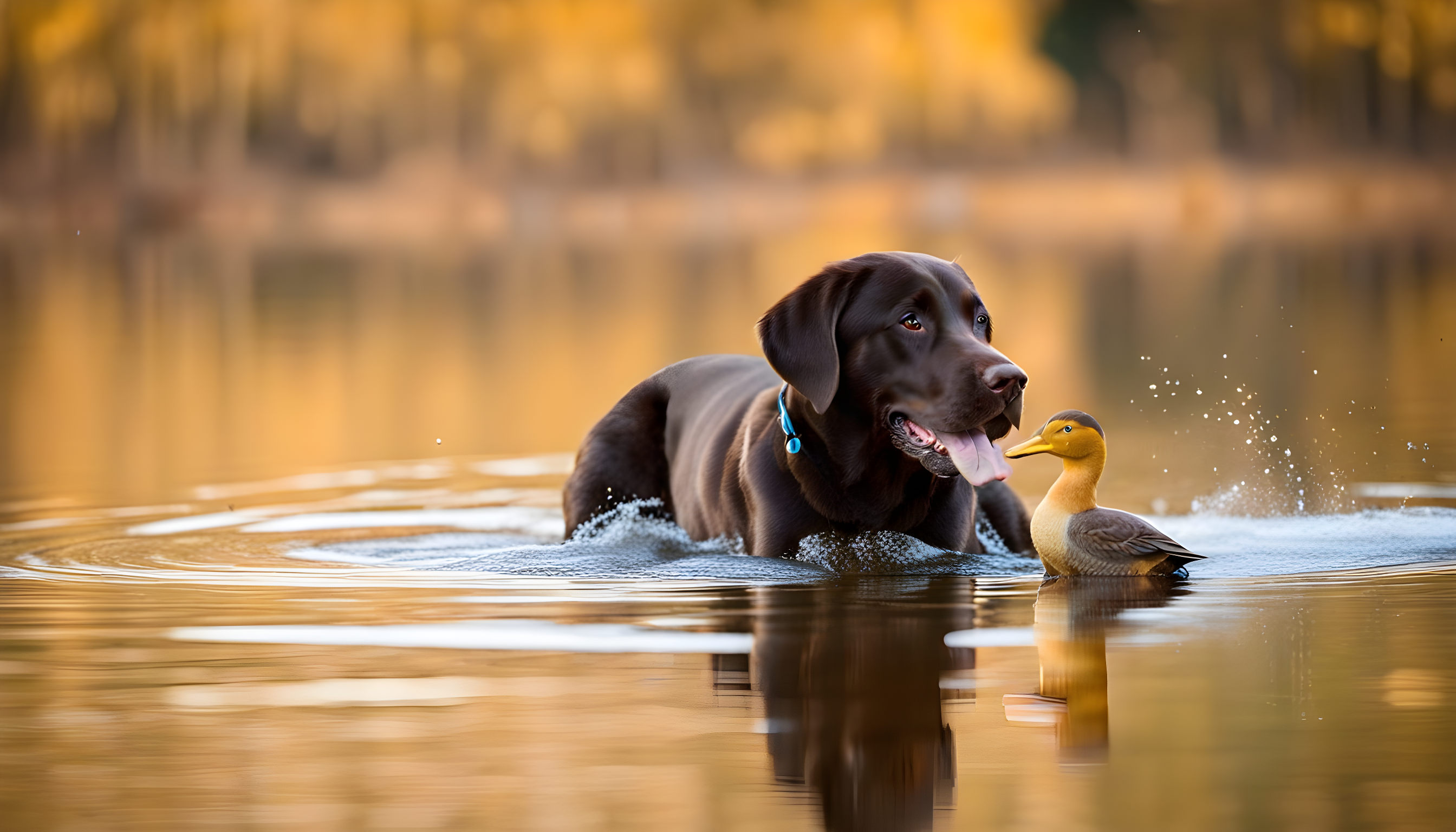 English Chocolate Lab with a duck in its mouth