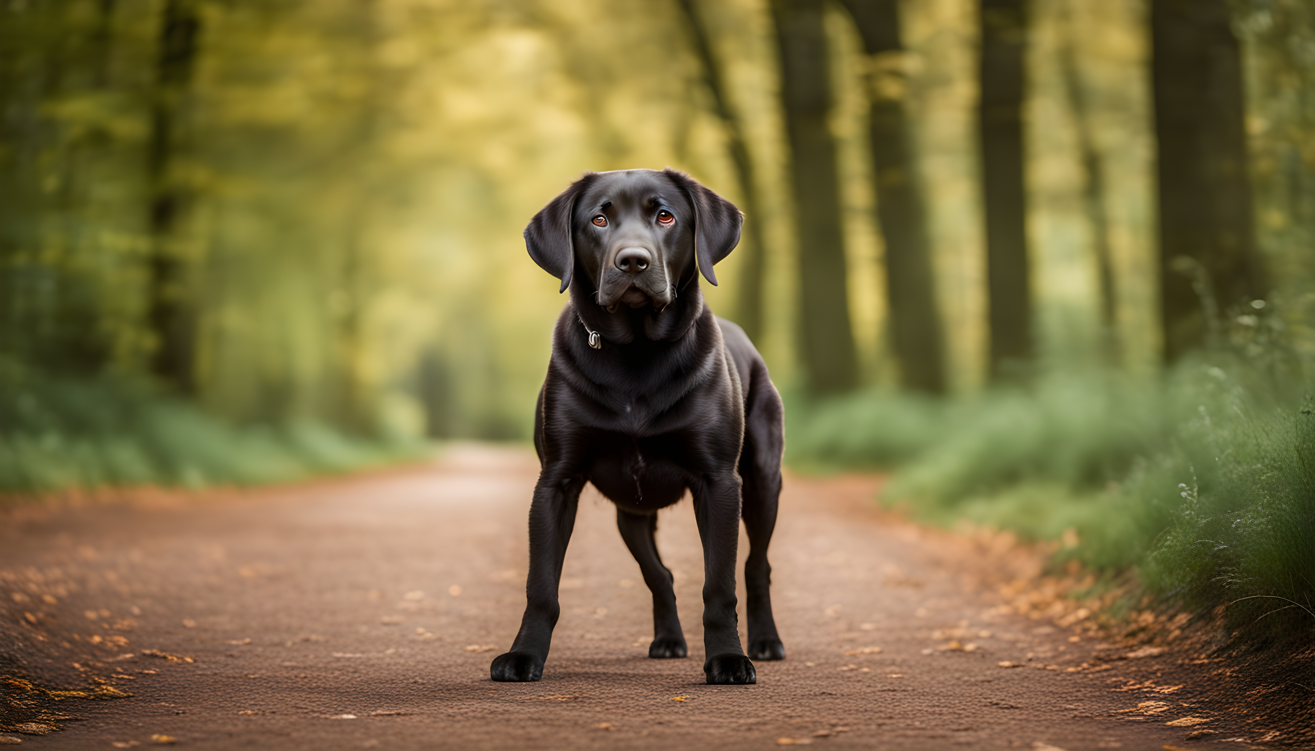 Full-body shot of a British Lab, looking like it's posing for a fitness magazine