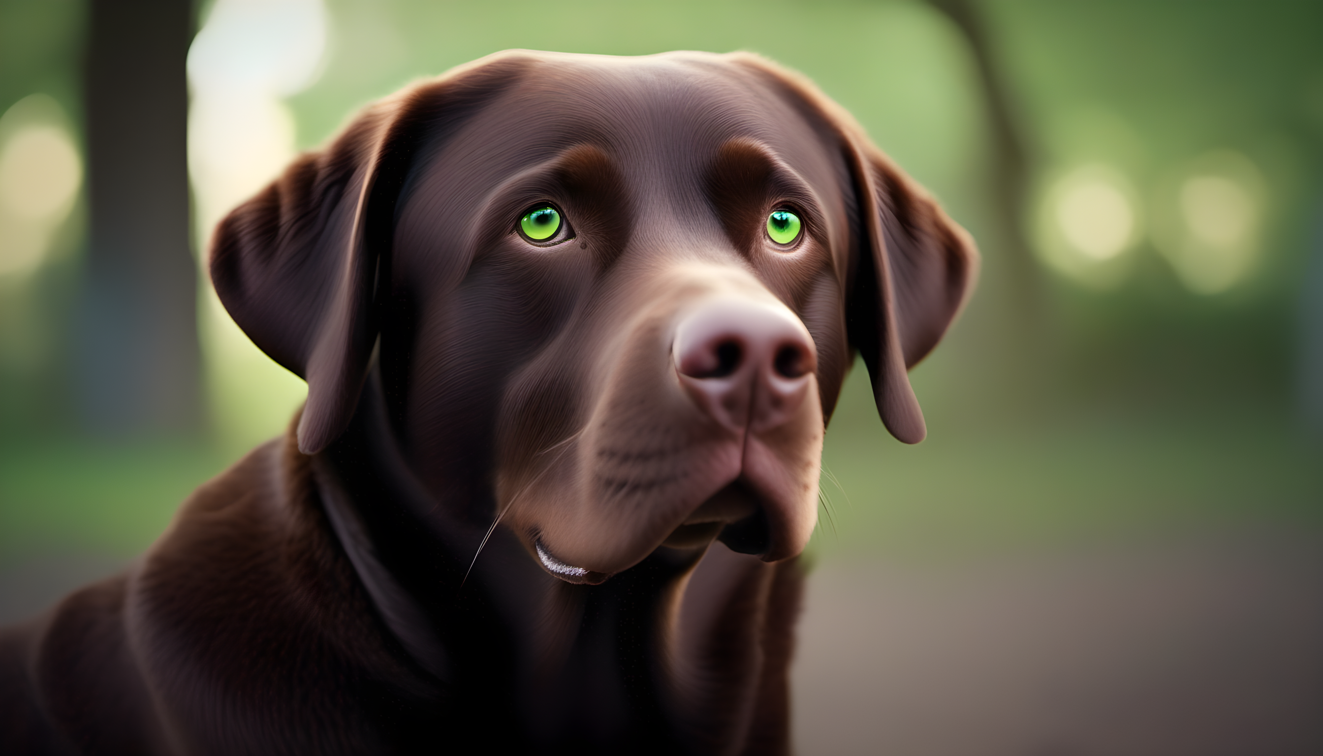 Green-eyed chocolate lab getting all the love from their responsible pet parent.