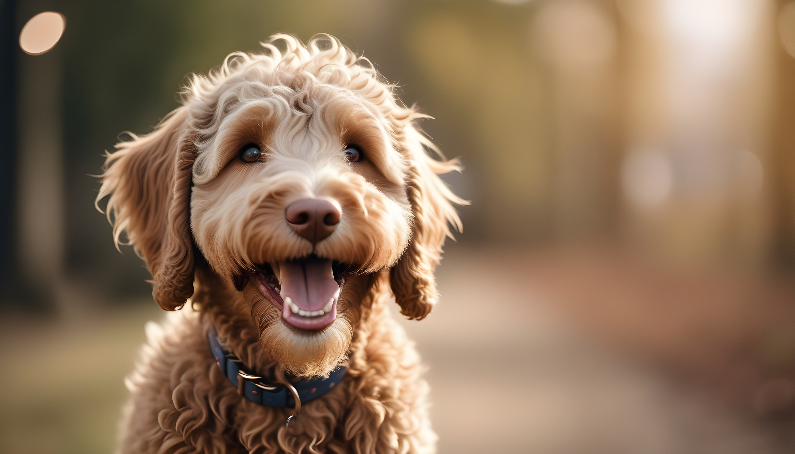 Joyful Labradoodle with a wide smile