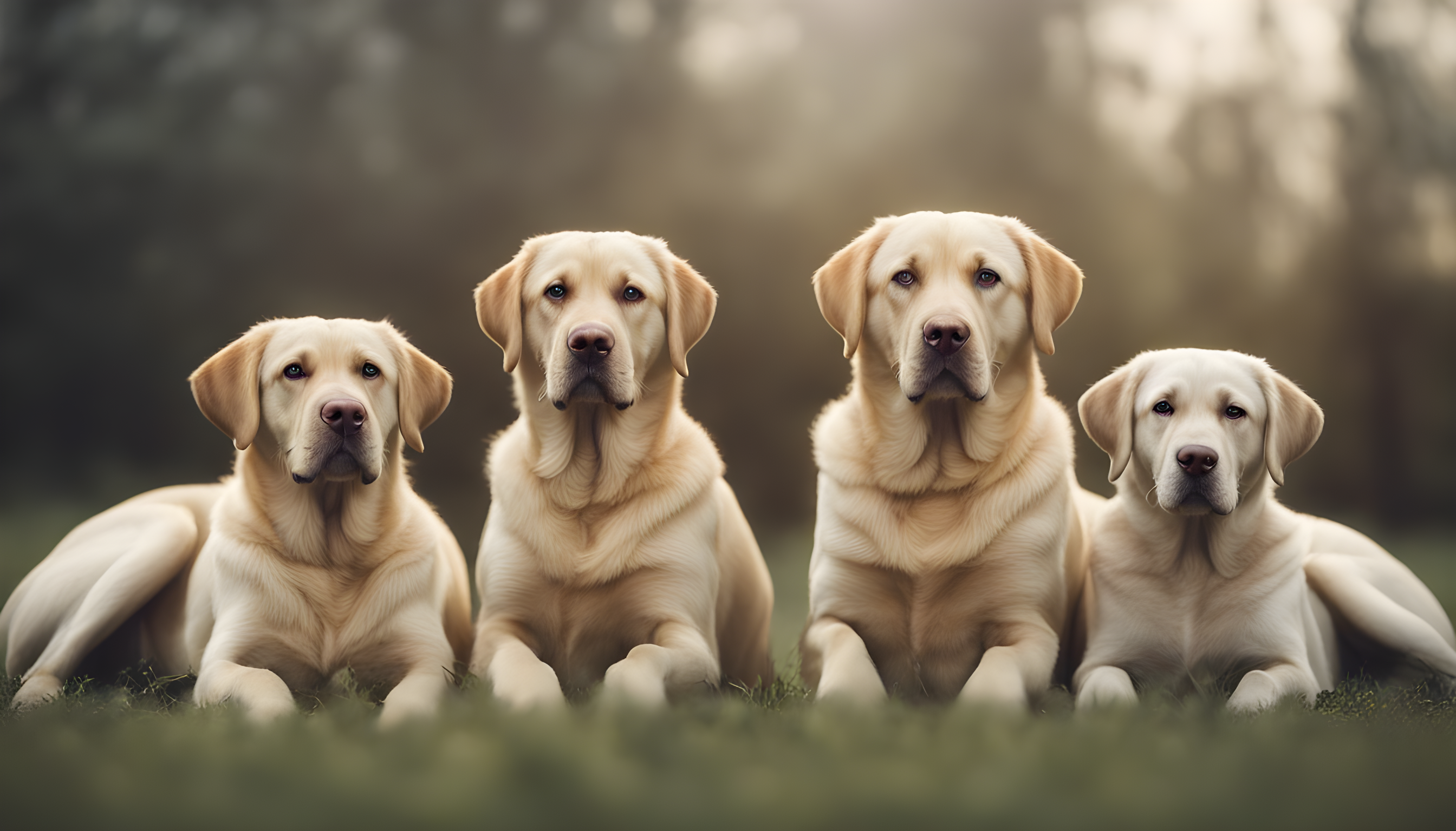 Labrador Retrievers displaying a range of coat colors.