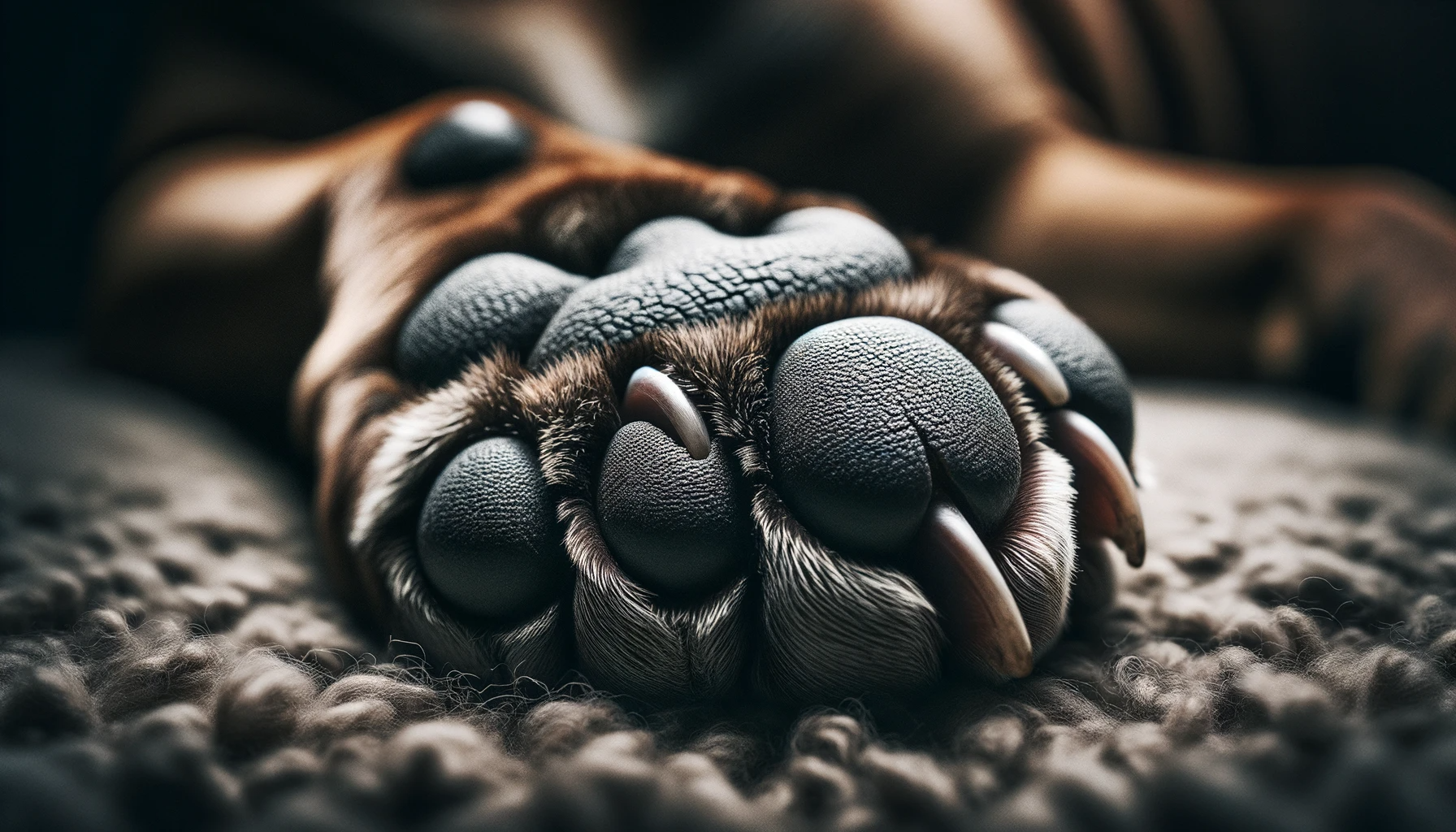 A close-up shot of a Bullador’s textured paw—showing strength and robustness.