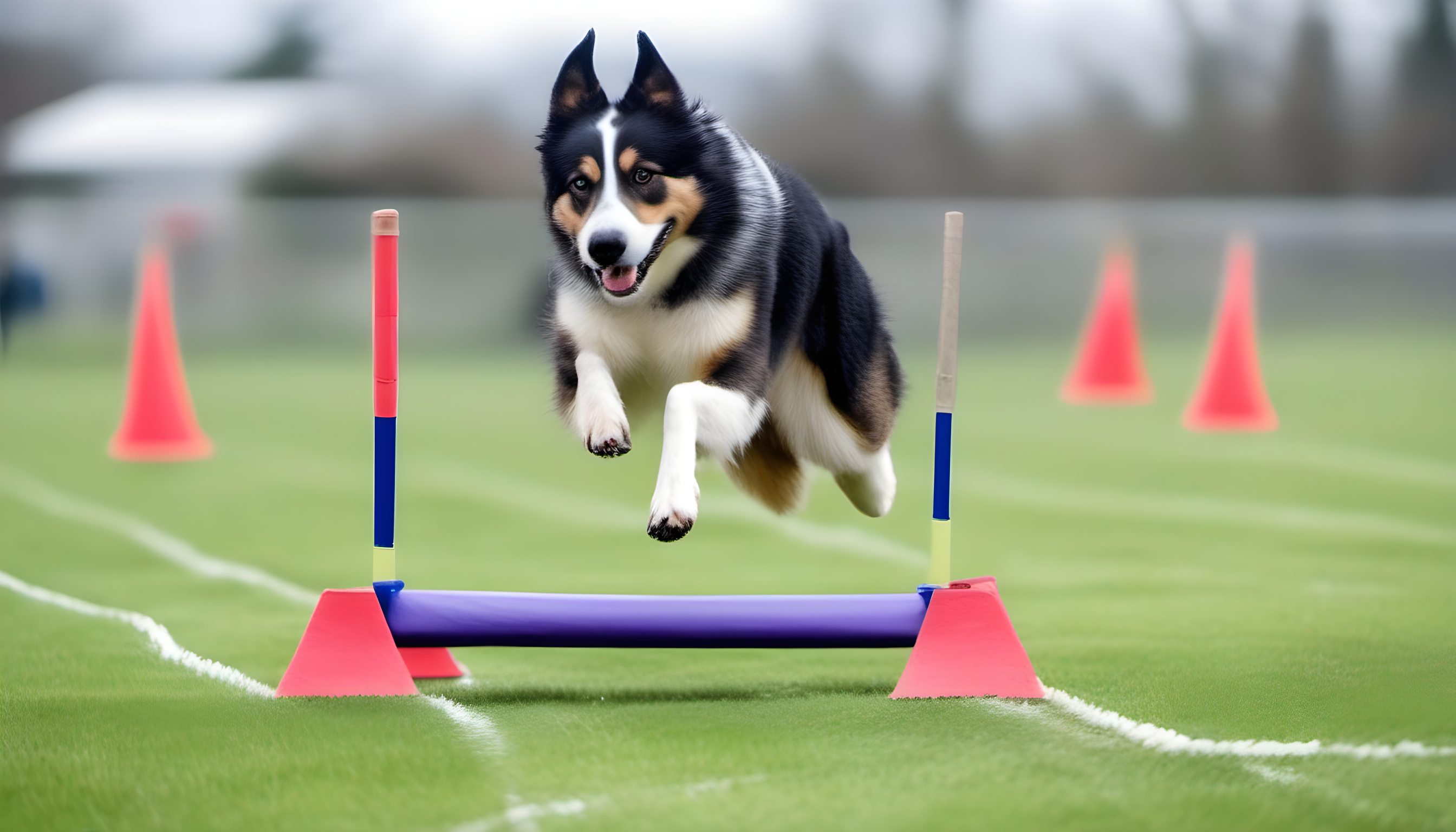 Sheprador acing an agility course, looking oh-so-proud.