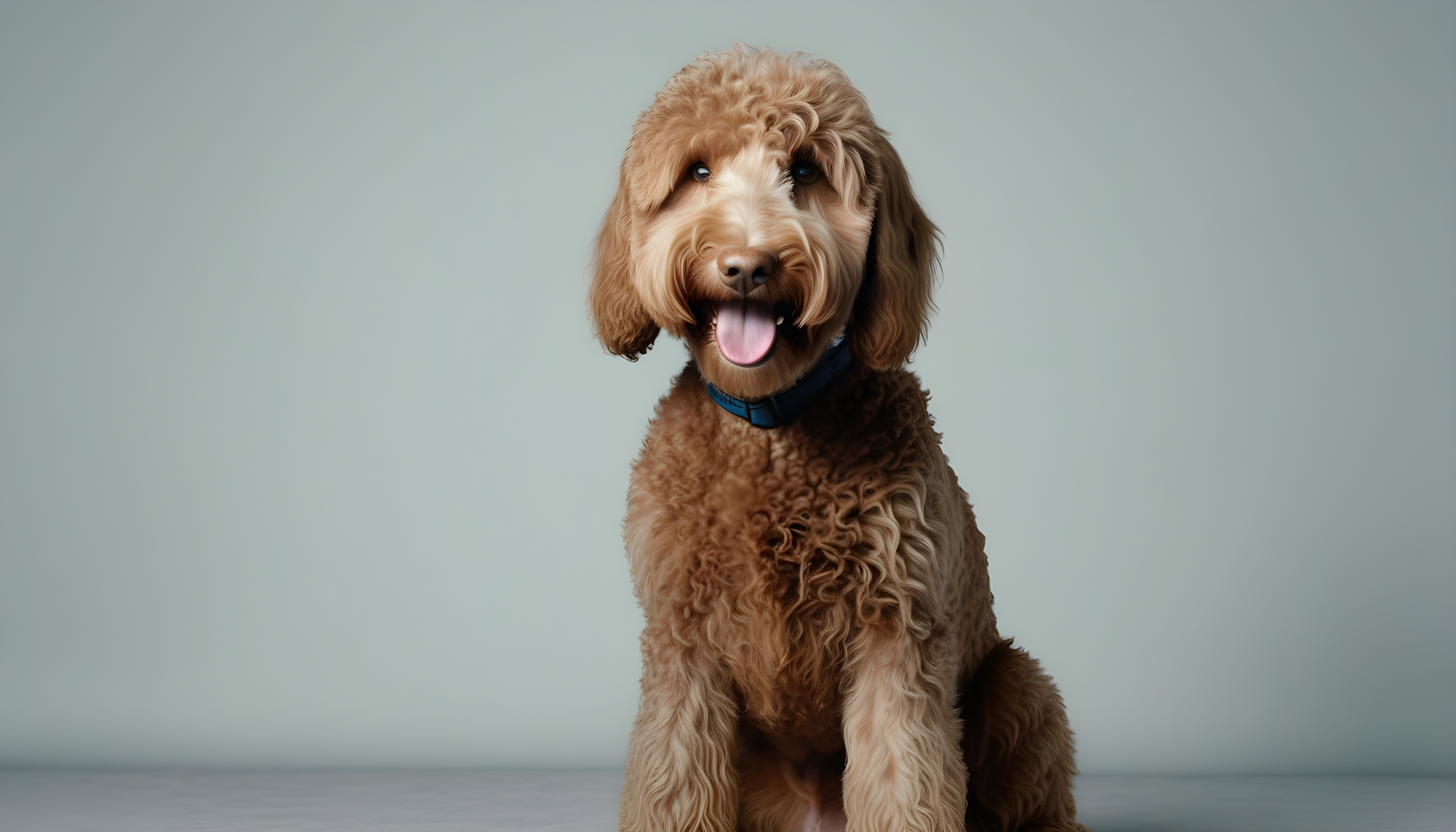 Smart Labradoodle performing a sit command