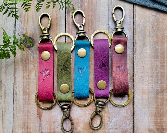 Patch Tag - Velcro EDC Leather Keychain - Pirate Goods Tobacco (Maremma) / Lilac Velcro